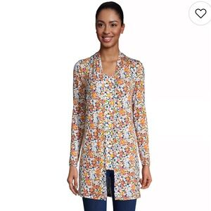 Petite L Lands' End Lightweight Long Cardigan Sweater & Large Top Multi Floral